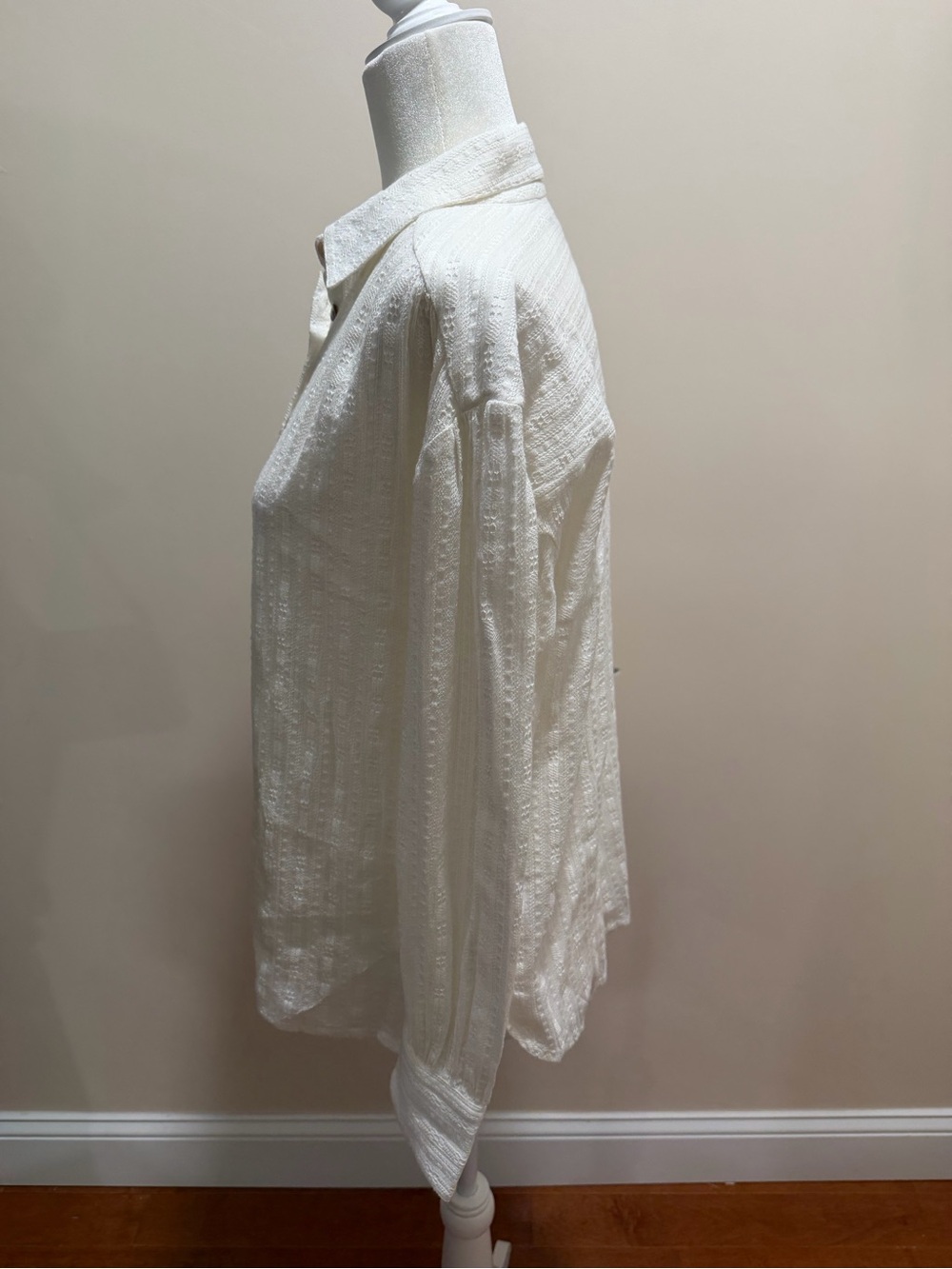 Faherty Egret Tonal Striped Long Sleeve Organic Cotton Popover Olli Top Sz. XS - Picture 4 of 6
